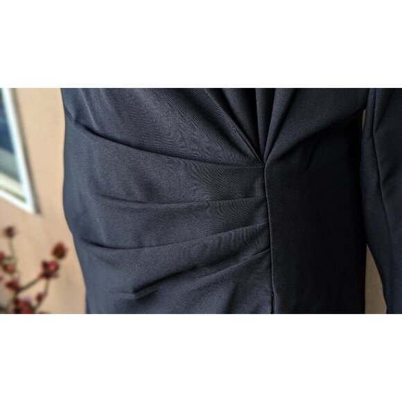 💜NWT Black Wrap Dress – Ruched, Asymmetrical Drape - Picture 4 of 11